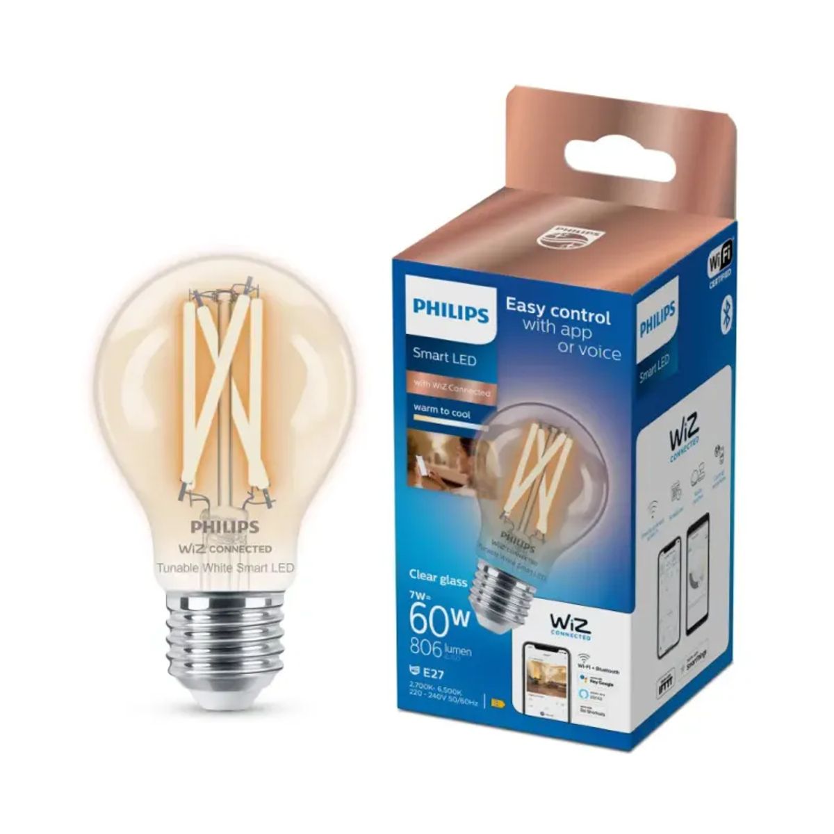 Philips Smart LED Tunable white - Filament standard E27, klar