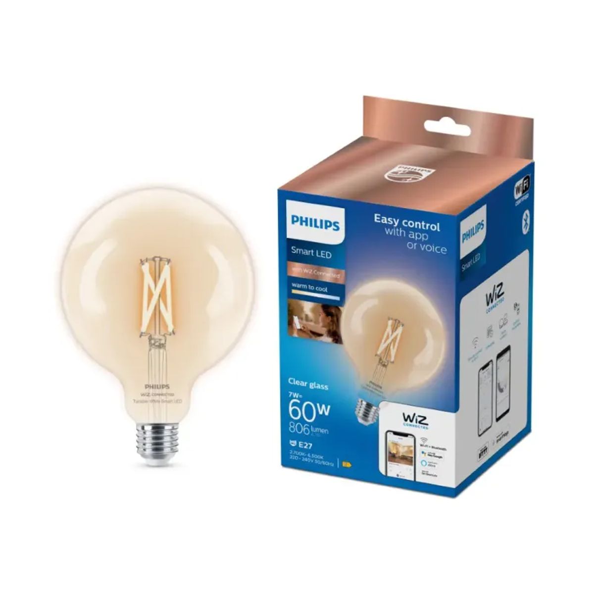 Philips Smart LED Tunable white - Filament globe G125 E27, klar