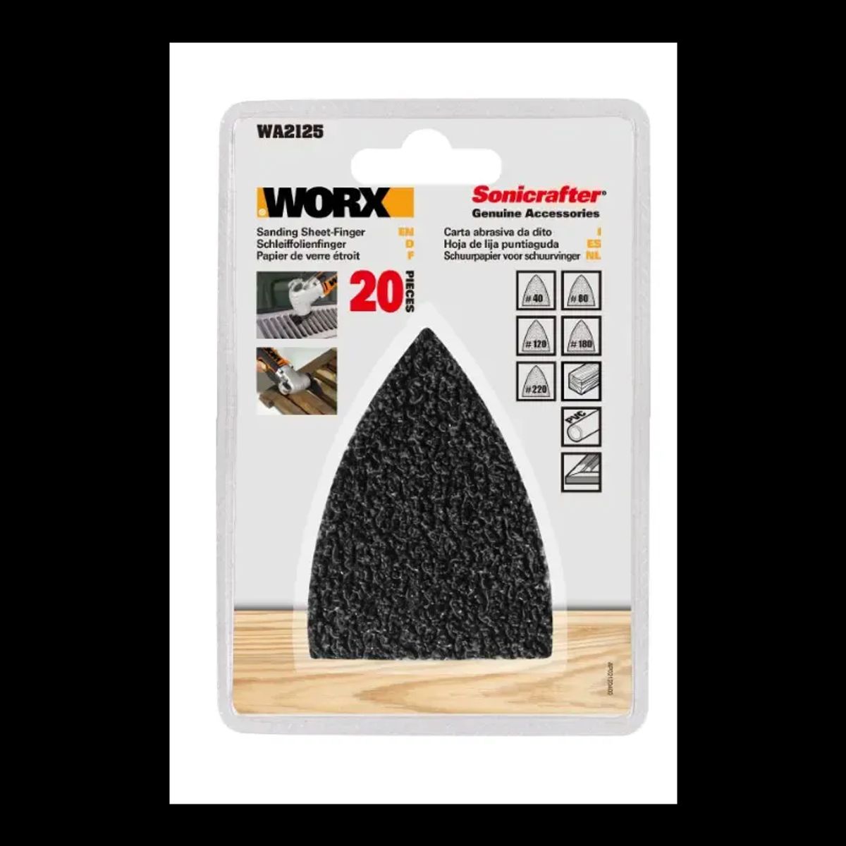 Worx 20pc sandpaper finger kit 40ï¼ 80ï¼ 120ï¼ 180ï¼ 220ï¼