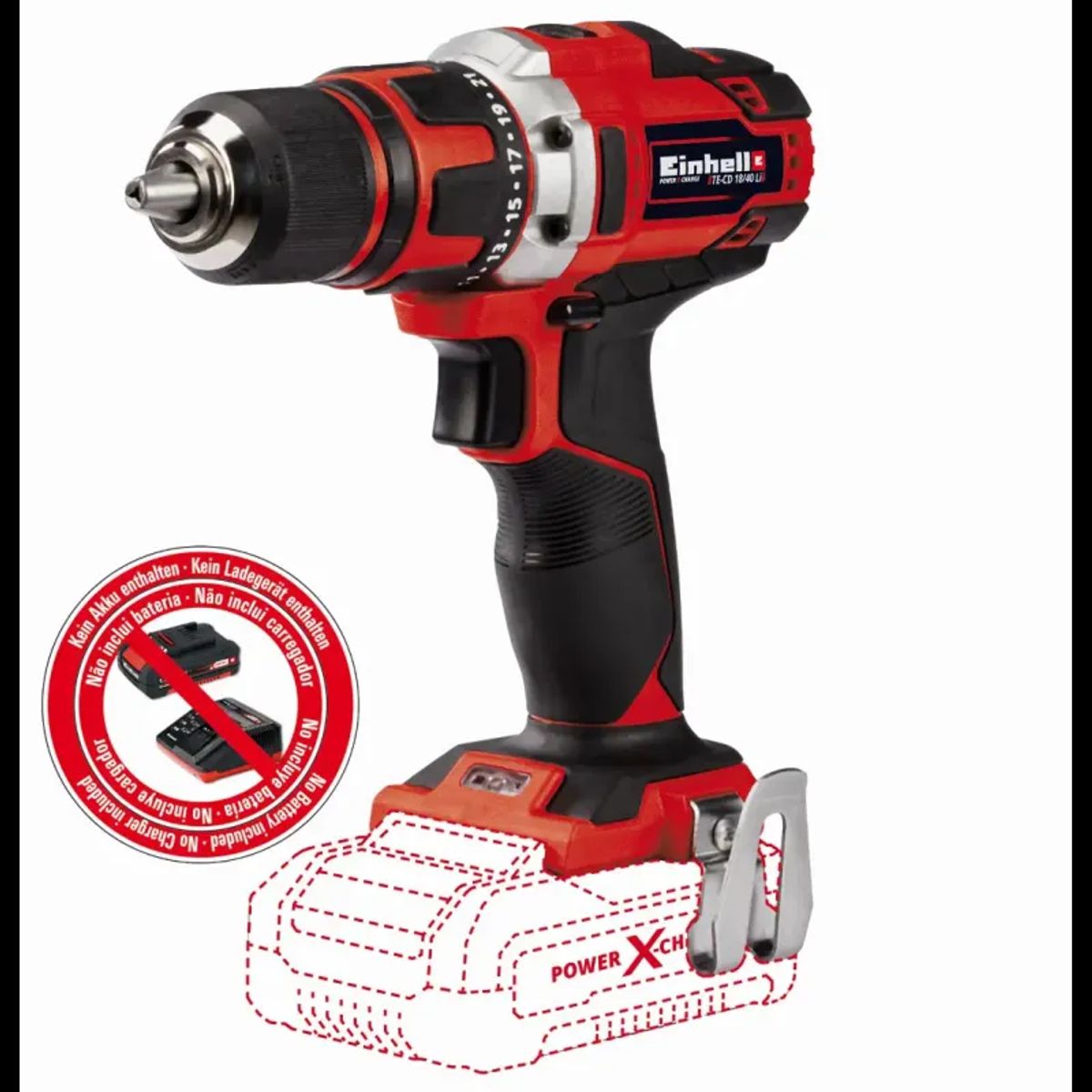 Einhell TE-CD 18/40 Li akku bore/skruemaskine 18V u/batteri og lader - 4513925