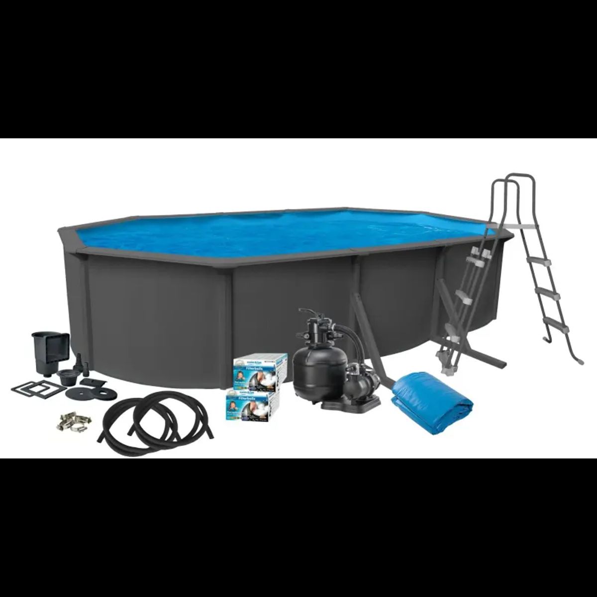 Swim & Fun Pool Basic 610 x 360 x 120 cm - antracitgrå - 2935