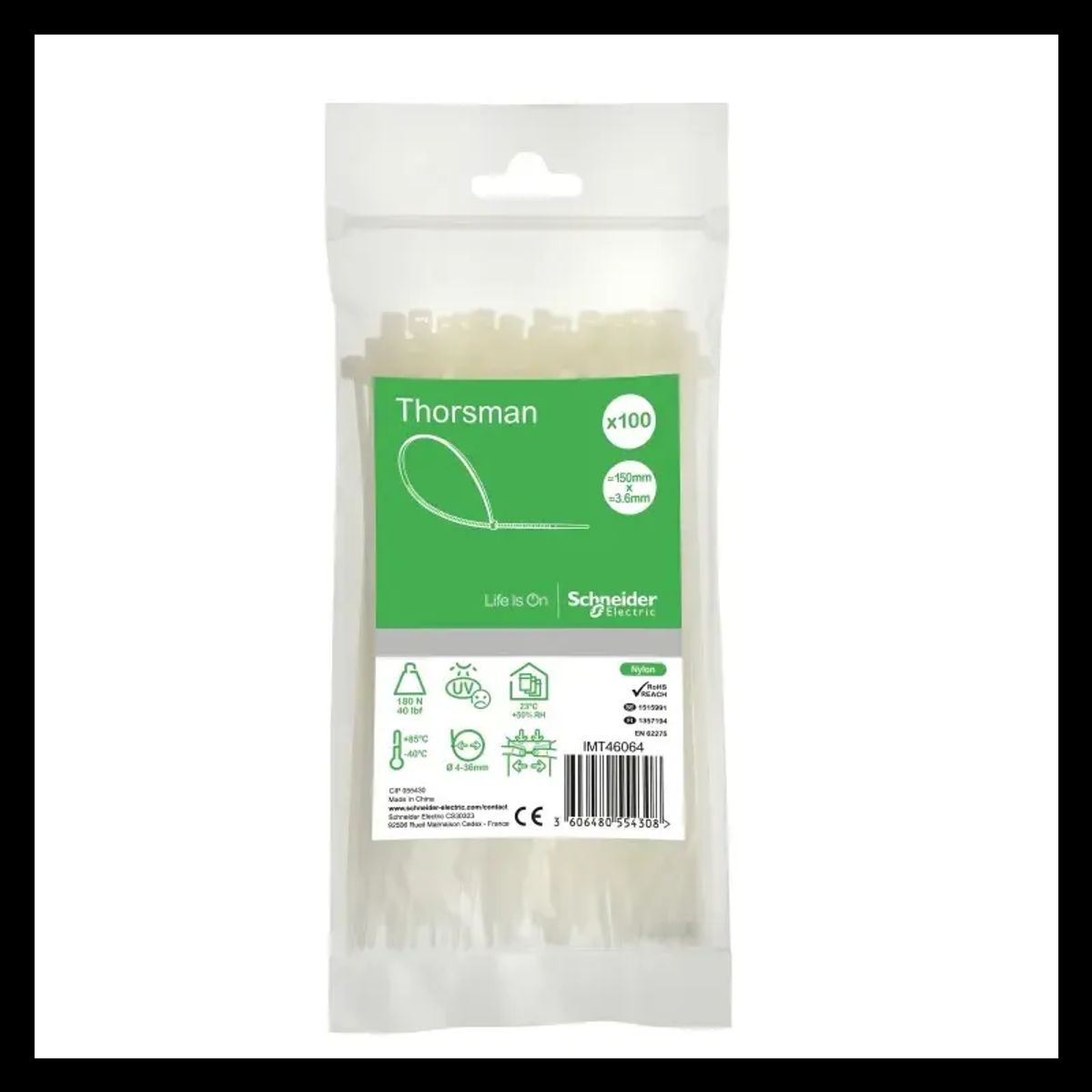 Thorsman Kabelbinder 150x3.6mm 100stk. Neutral - Imt46064