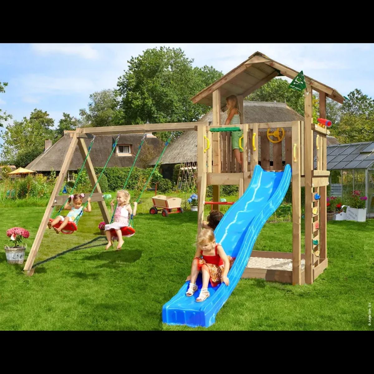 Legetårn komplet Jungle Gym Chalet 2.1 inkl. Swing module x'tra og rutschebane 804-432SX