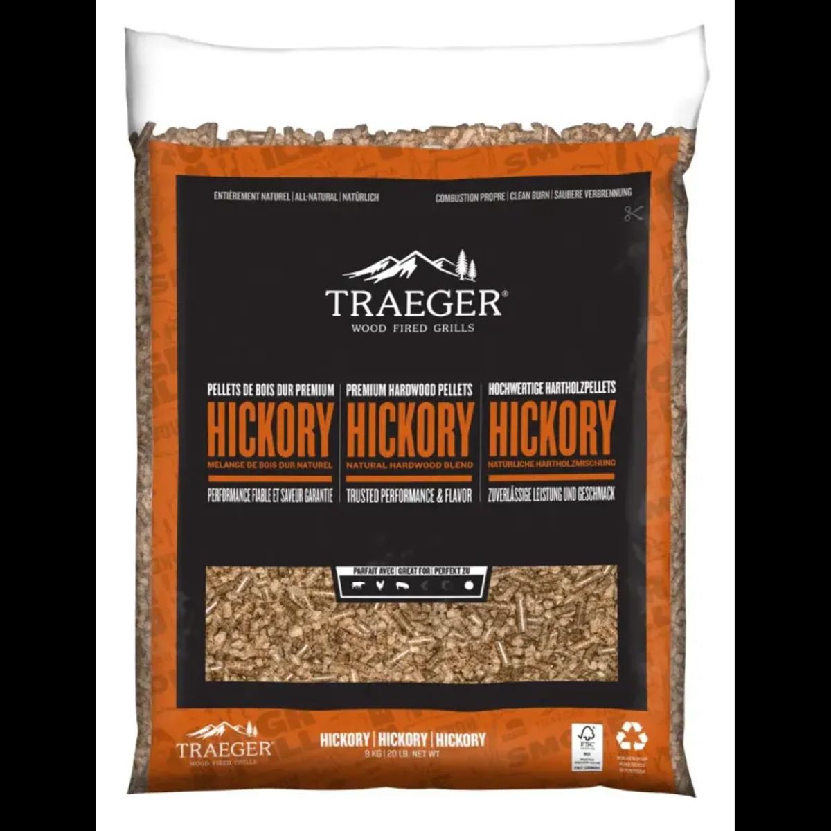 TRAEGER Hickory Træpiller 9 kg - FSC - PEL345