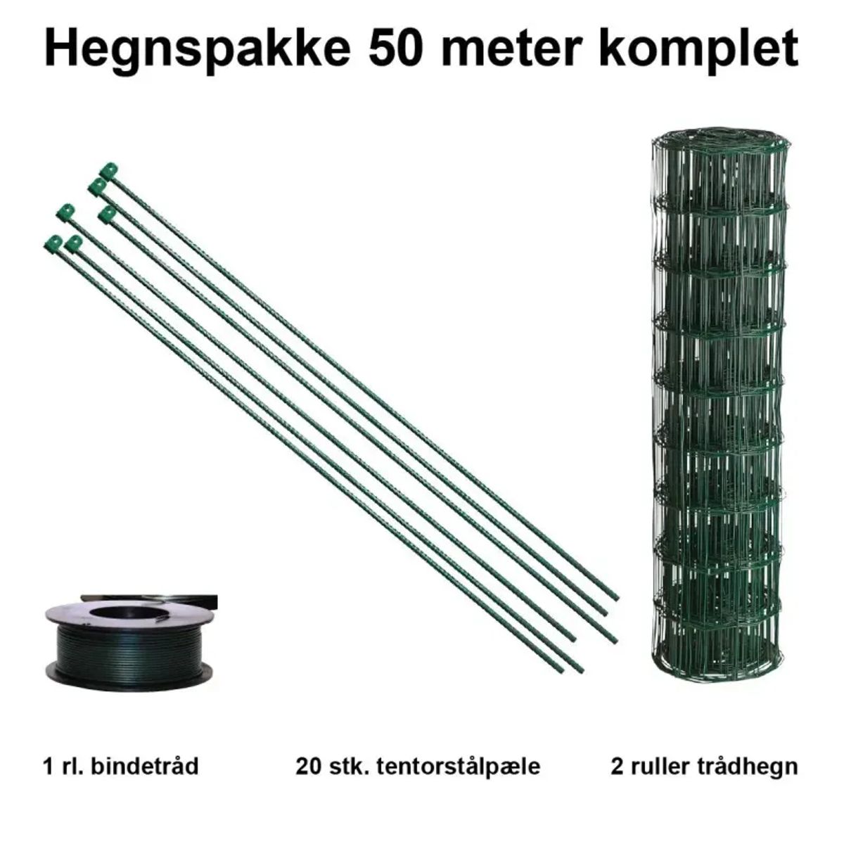 50 Meter Havehegn Inkl. 20 Stk. Tentorpæle Og 60 Meter Bindetråd - Maskestr. 10x10 Cm H:90 Cm