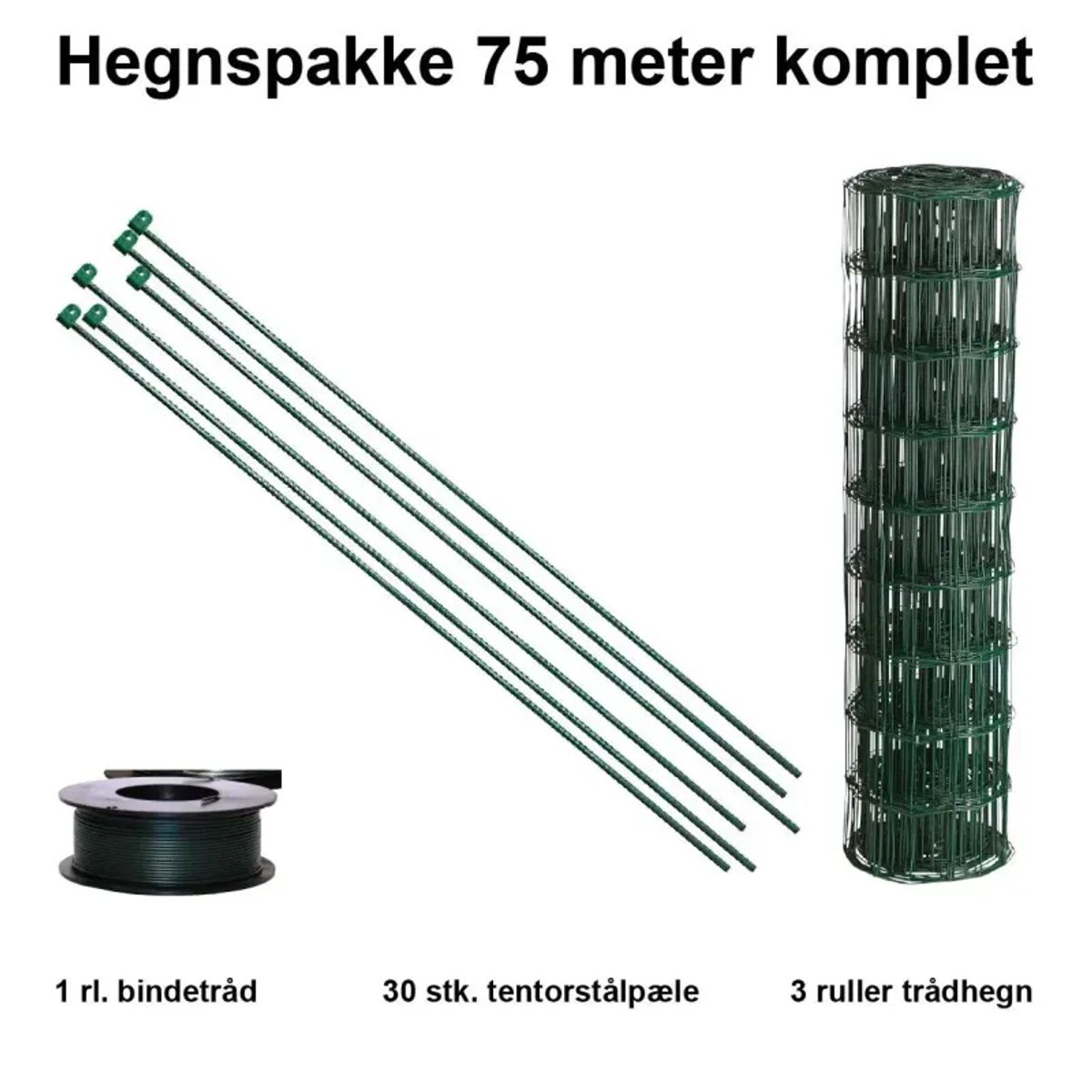 75 Meter Havehegn Inkl. 30 Stk. Tentorpæle Og 60 Meter Bindetråd - Maskestr. 10x10 Cm H:90 Cm