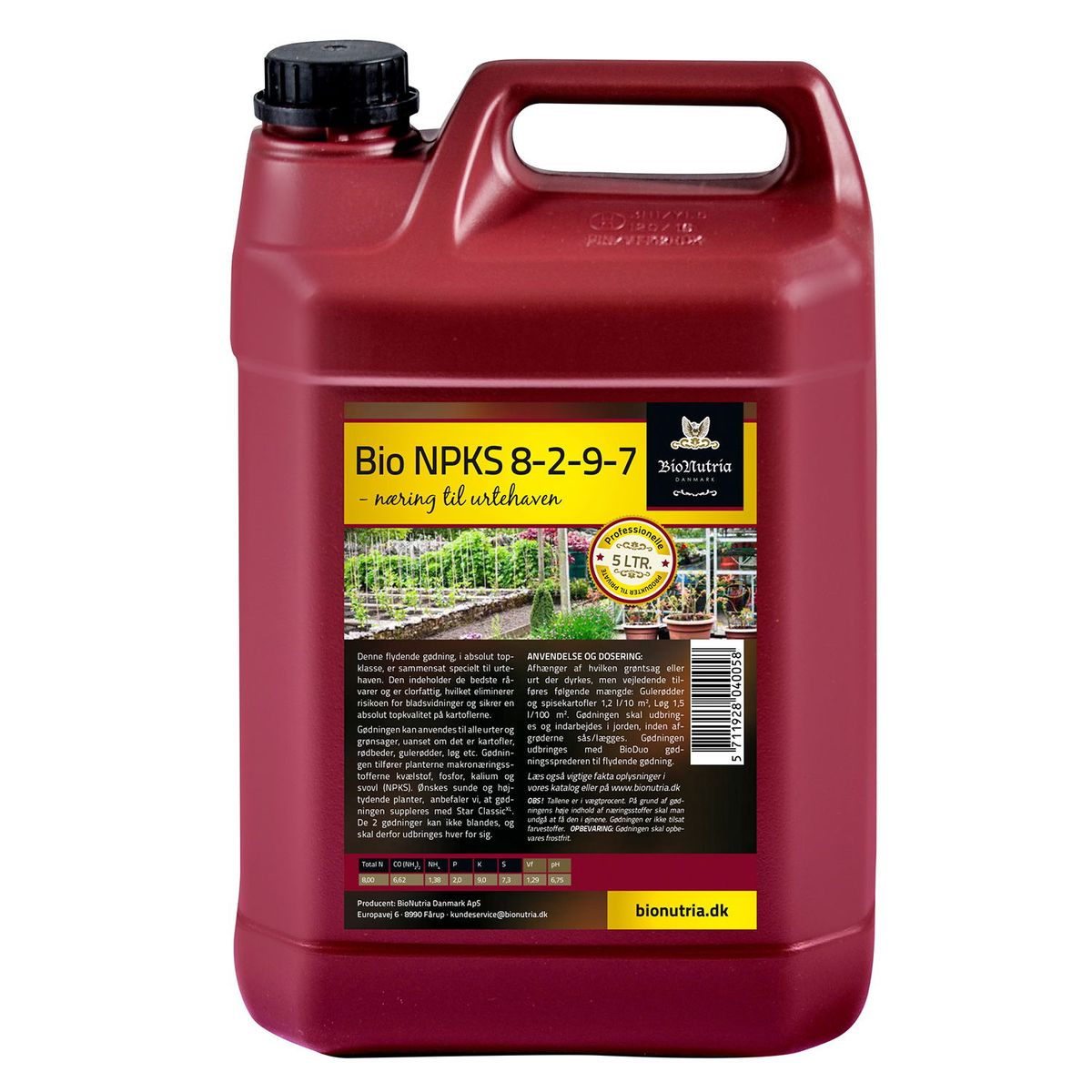 BioNutria NPKS 8-2-9-7 Gødning - 5 liter