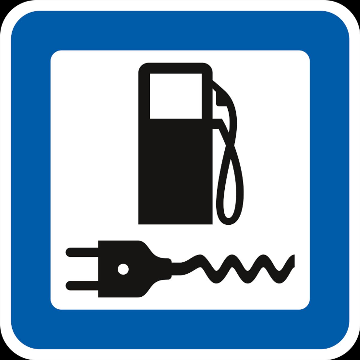 Trafikskilt - M24.2 Tankanlæg med ladestation for elkøretøjer - 2 mm Refleks Alu - 50 x 50 cm