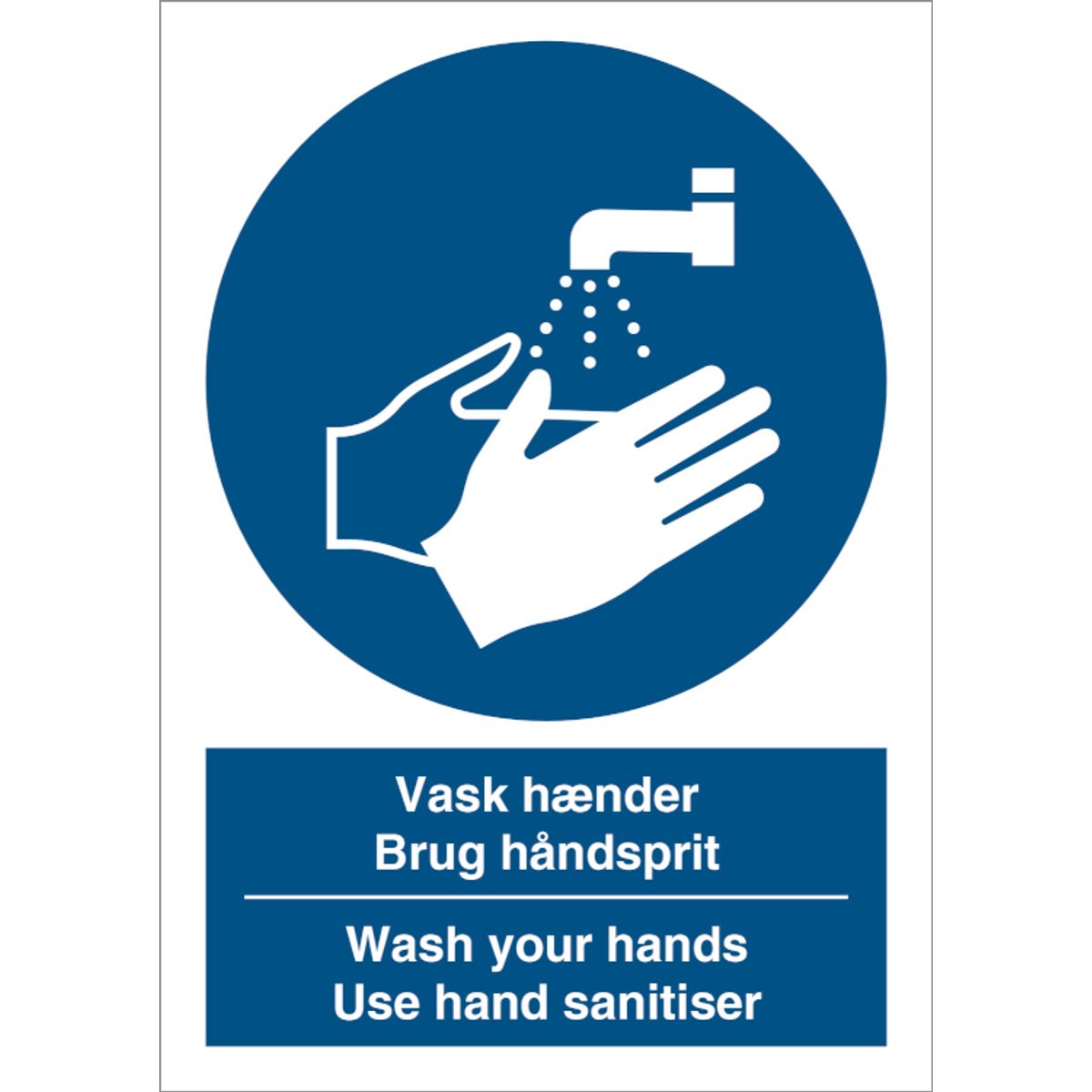 Vask hænder - Brug håndsprit / Wash your hands - Use hand sanitiser Selvklæbende vinyl (A4) 297 x 210 mm