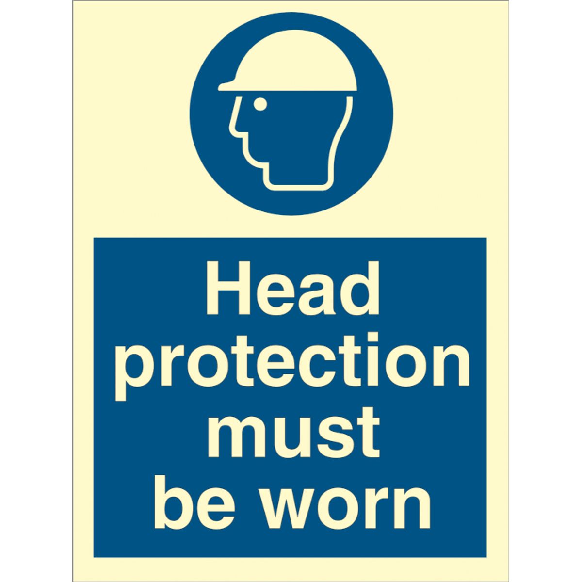 Head protection must be worn - Efterlysende plast HI150 - 200 x 150 mm