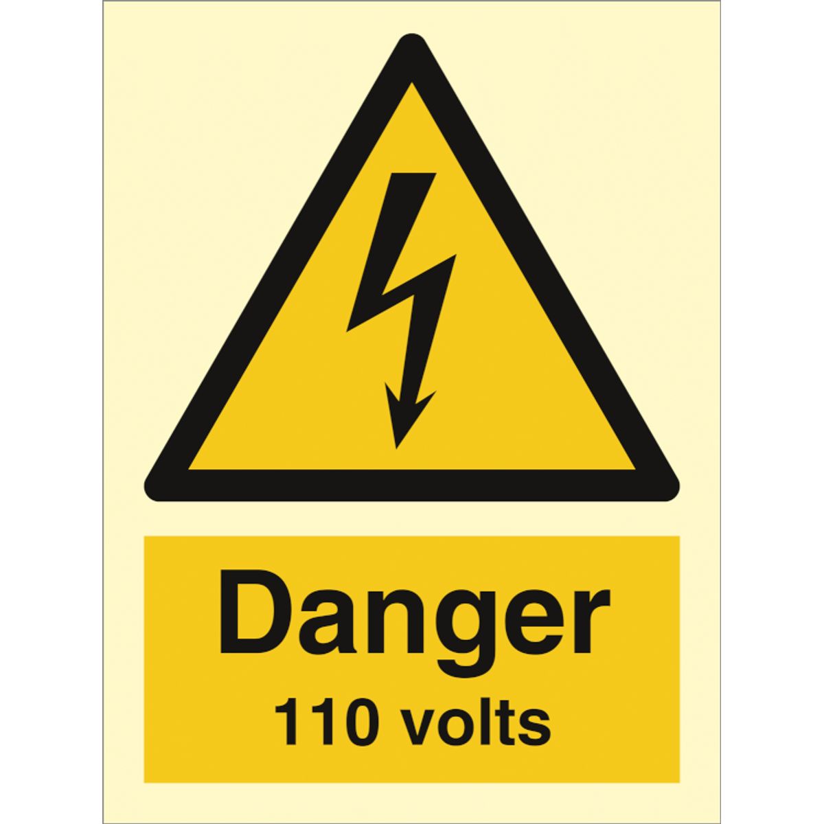 Danger 110 volts - Efterlysende plast HI150 - 200 x 150 mm