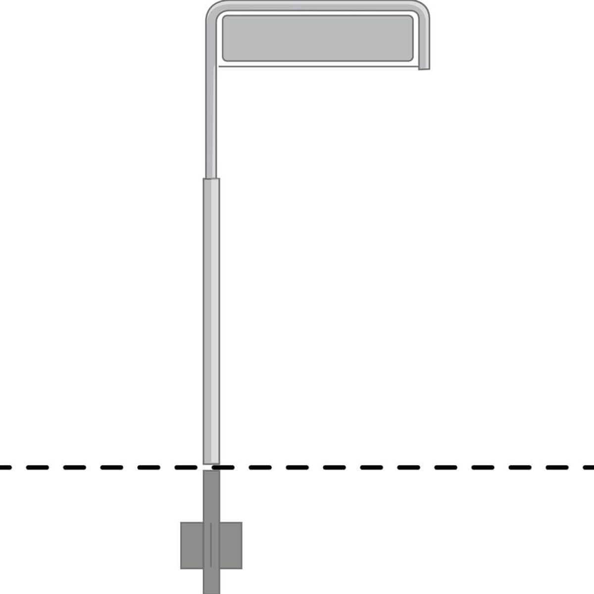 Vinkelstander til 16x80 cm skilt - med ramme - Varmgalvaniseret - H 220 cm Ø 60 mm