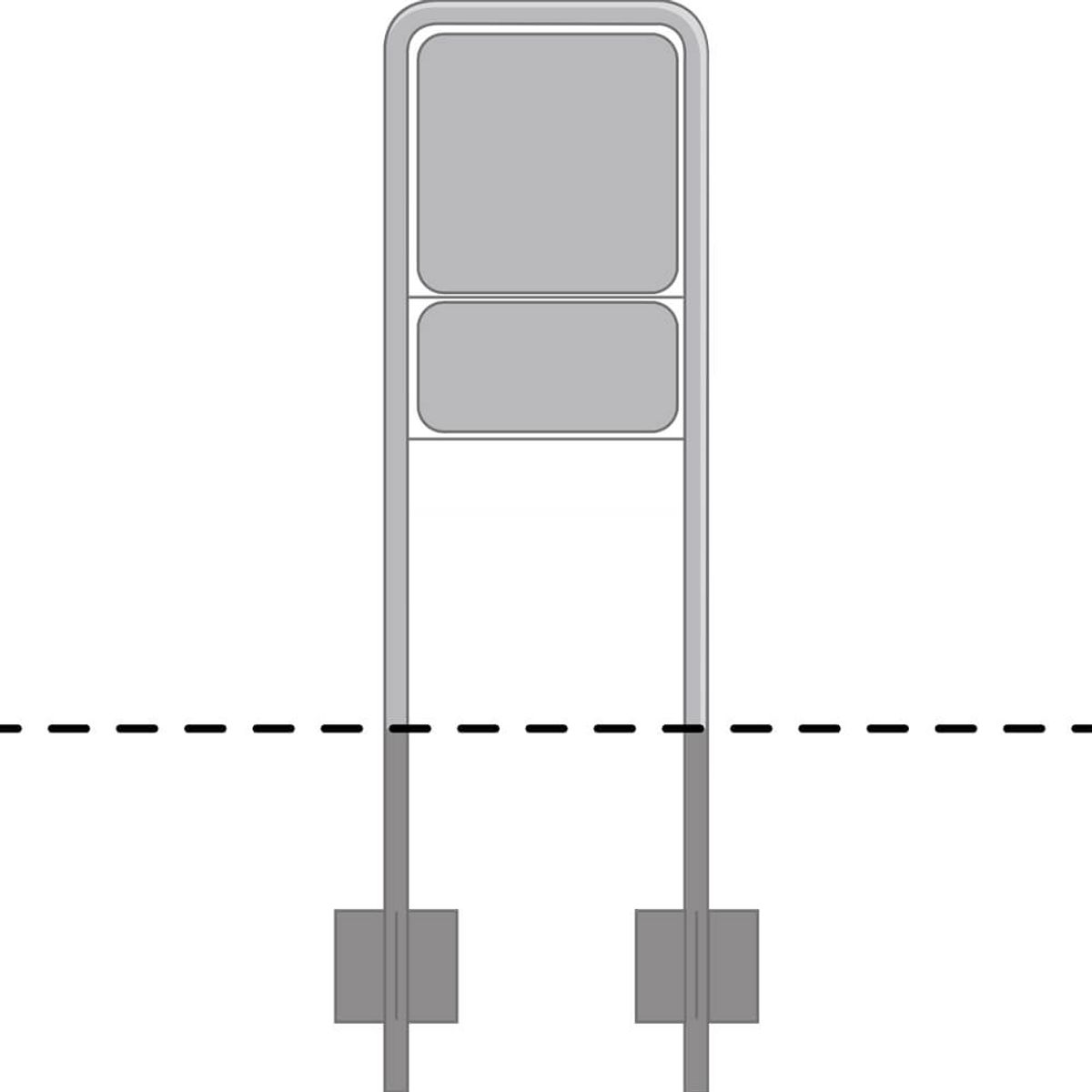 Lav, smal galge til 2 tavler - 50 x 50 cm og 25 x 50 cm - til trafik- og vejskilte