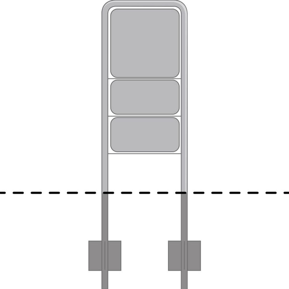 Lav, smal galge til 3 tavler - 50 x 50 cm og 2 stk. 25 x 50 cm til trafik- og vejskilte