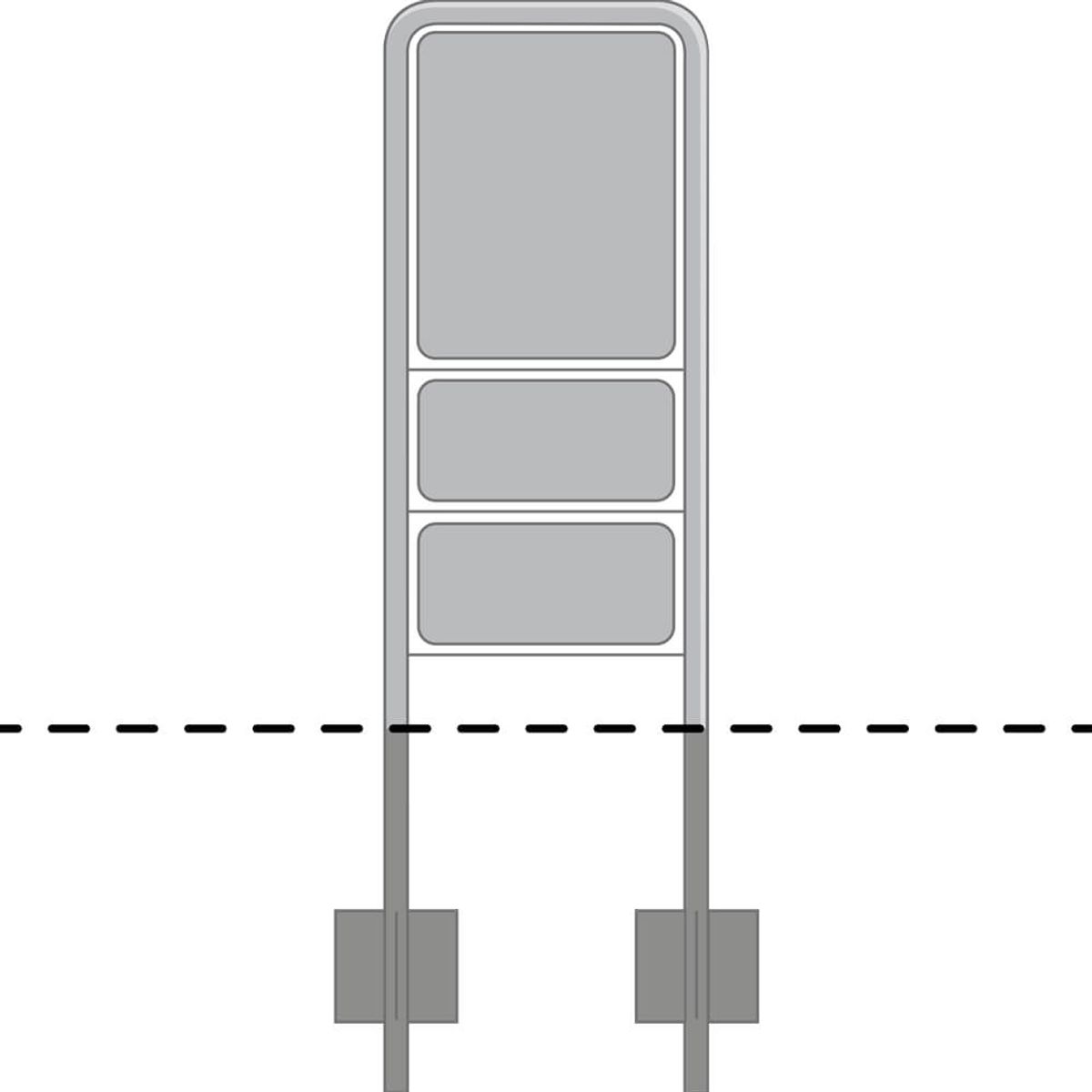 Lav, smal galge til 3 tavler - 60 x 50 cm og 2 stk. 25 x 50 cm til trafik- og vejskilte