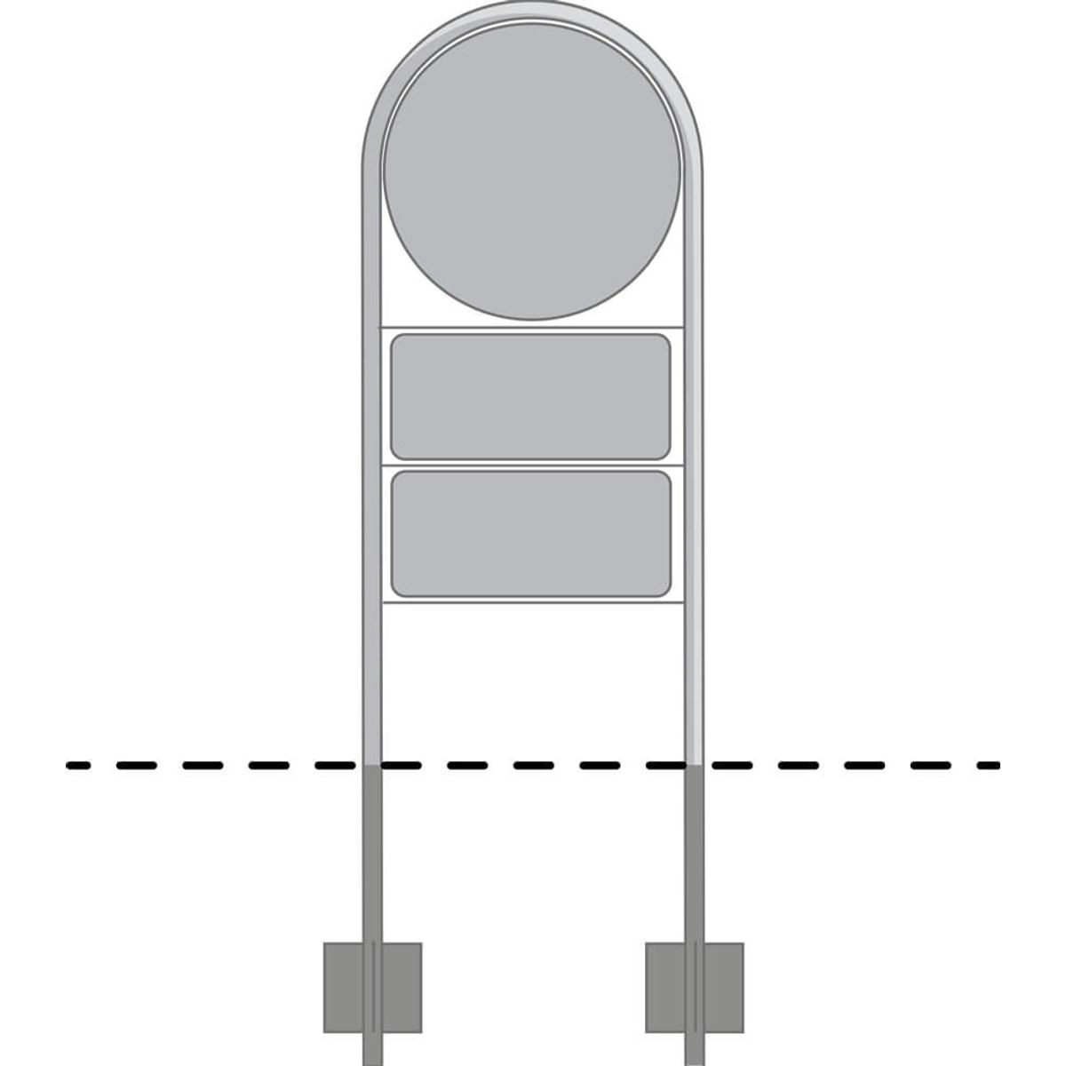 Lav galge med bue til 3 tavler - Ø 50 cm og 2 stk. 25 x 50 cm - til trafik- og vejskilte