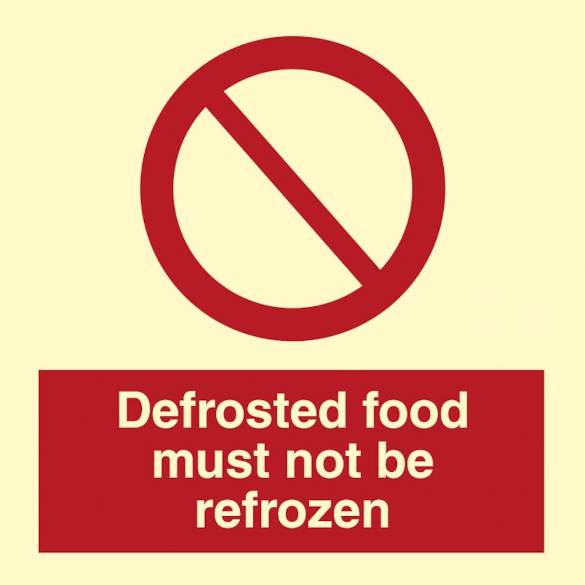 Defrosted food must not be frozzen - Efterlysende plast HI150 - 150 x 150 mm