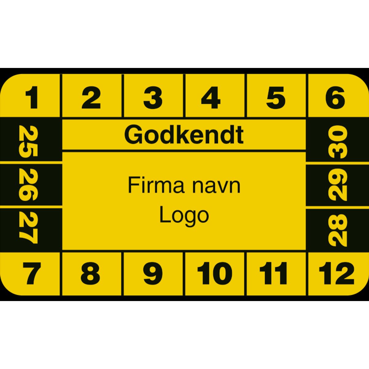 Godkendt - Gul - Selvklæbende ark à 10 stk. - 30 x 50 mm