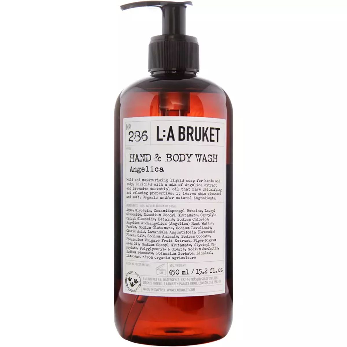 L:a Bruket 286 Hand & Body Wash 450 ml - Angelica