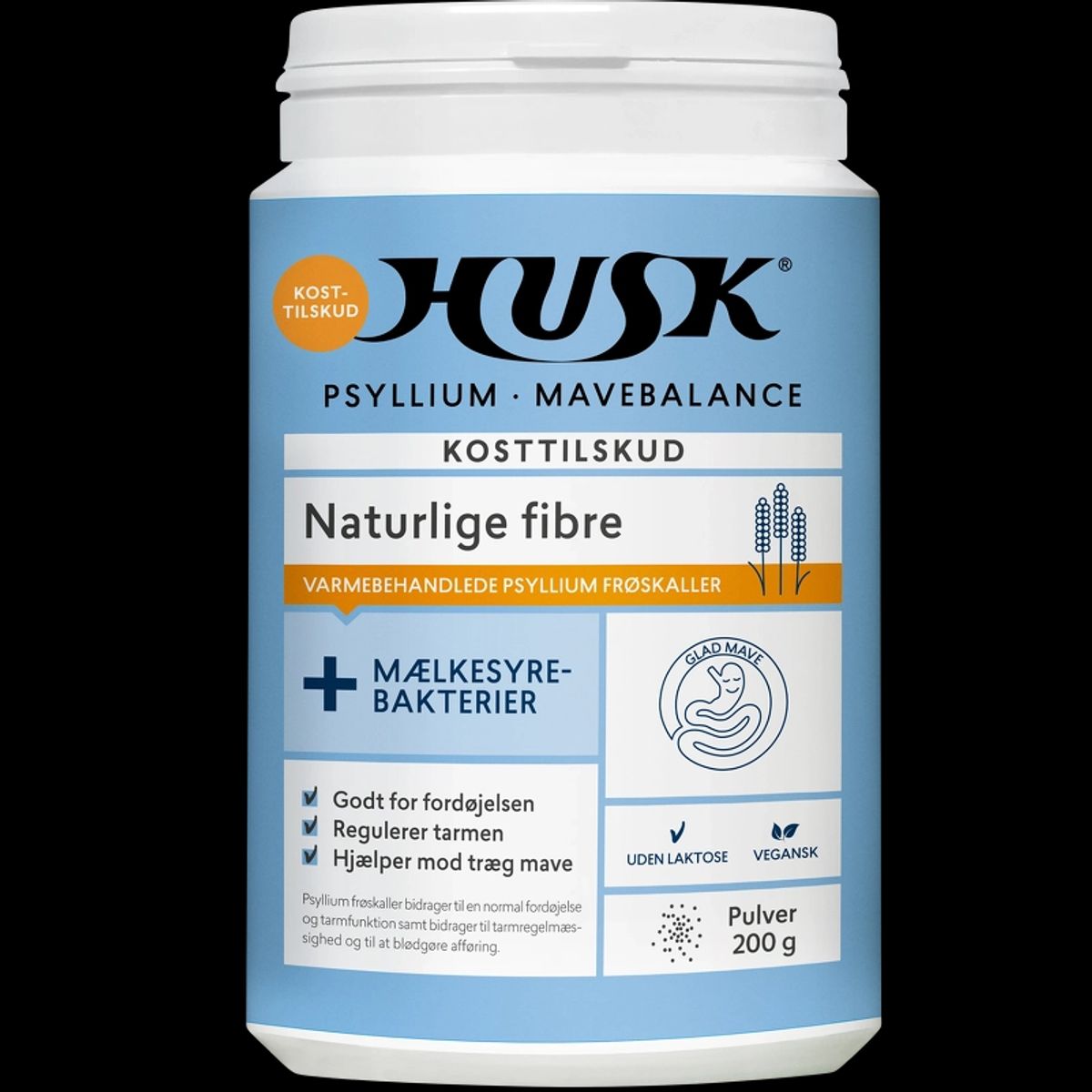 HUSK Psyllium Mavebalance Mælkesyrebakterier Pulver 200 gr.