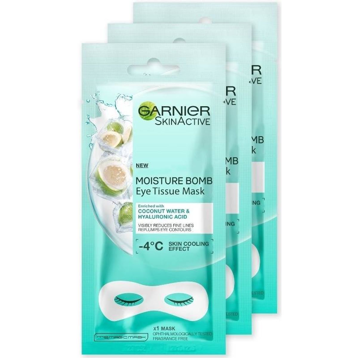 3 x Garnier Skinactive Moisture Bomb Eye Tissue Mask Coconut