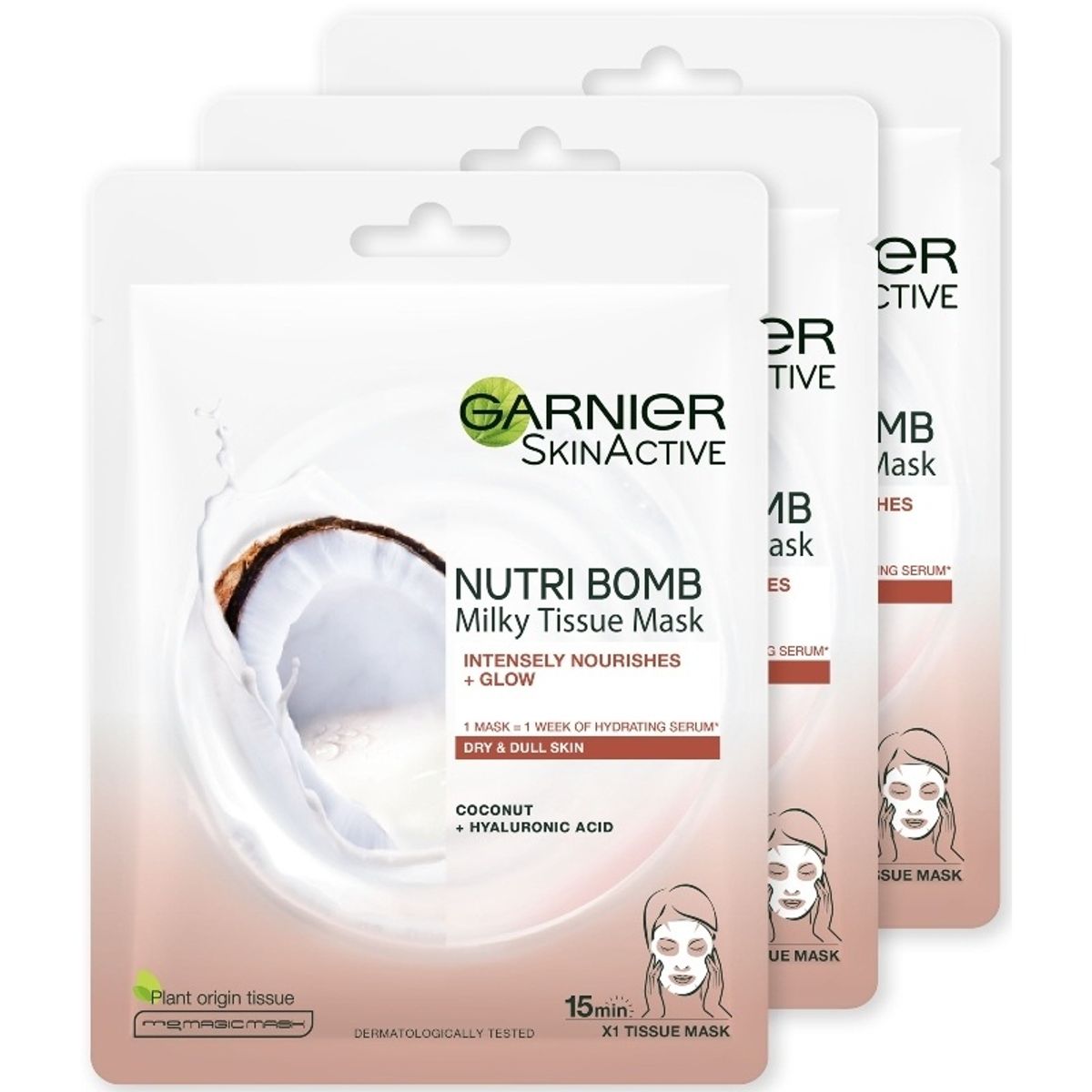 3 x Garnier Skinactive Nutri Bomb Milky Tissue Mask