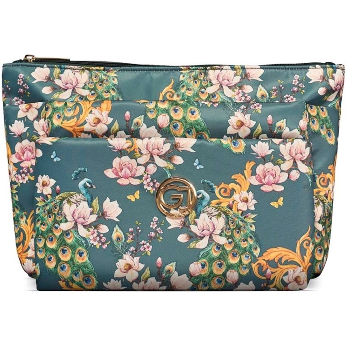 Gillian Jones 3 Room Cosmetics Bag -Green Flowers 10009-76