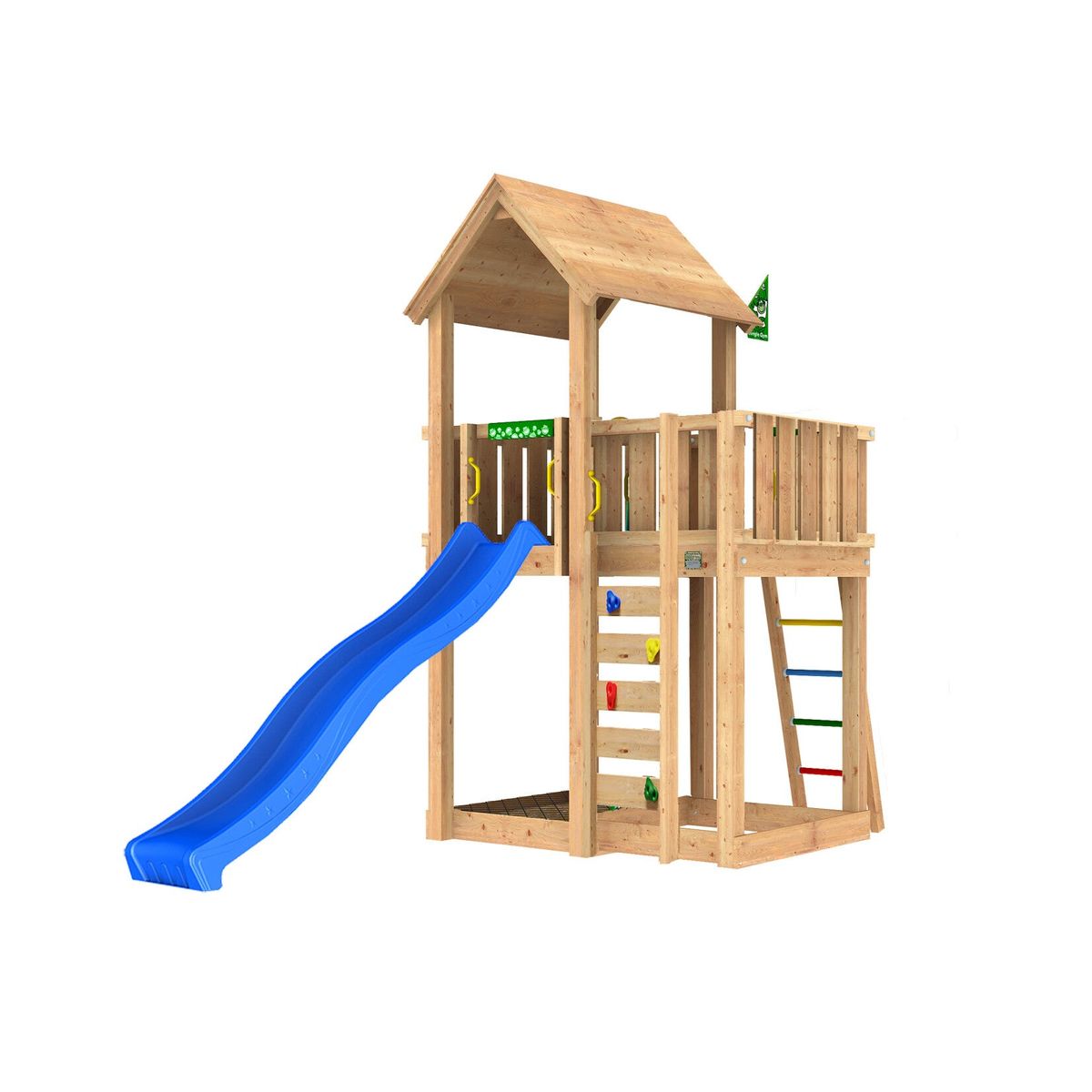 Jungle Gym - Legetårn Jungle Gym Mansion 2.1 m/blå rutsjebane og 120 kg sand