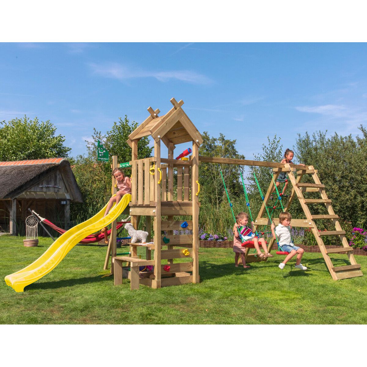 Jungle Gym - Legetårn Jungle Gym Teepee m/2-klatre Modul 200 og gul rutschebane