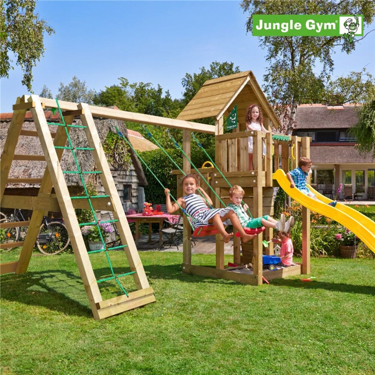 Jungle Gym - Legetårn Jungle Gym Cubby m/2-Climb Module 220 og gul rutschebane