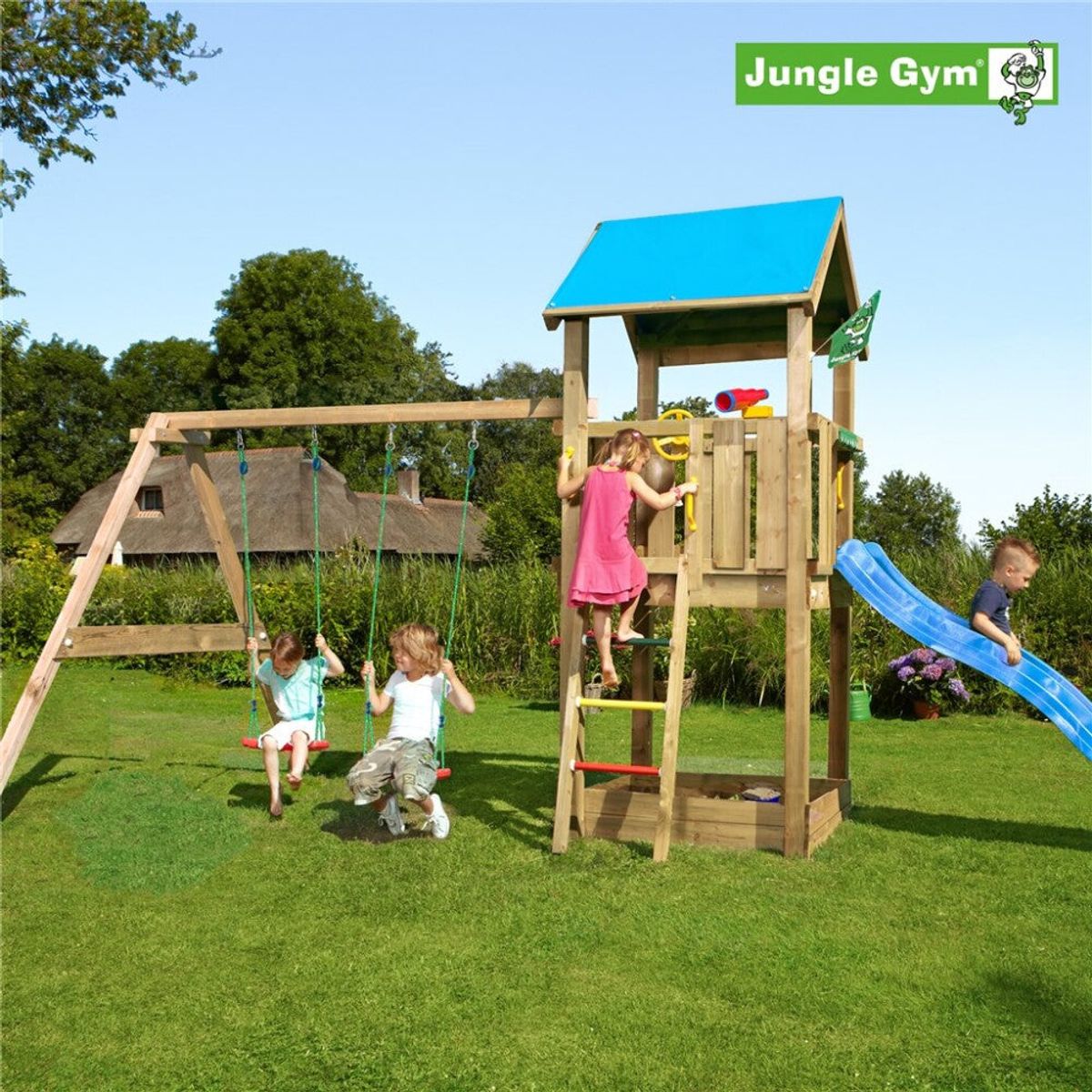 Jungle Gym - Legetårn Jungle Gym Castle 2.1 m/2-Swing Module 220 ekskl. rutschebane