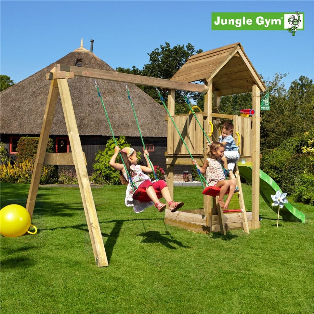 Jungle Gym - Legetårn Jungle Gym m/Club 2.1 2-Swing Module 220 og grøn rutschebane