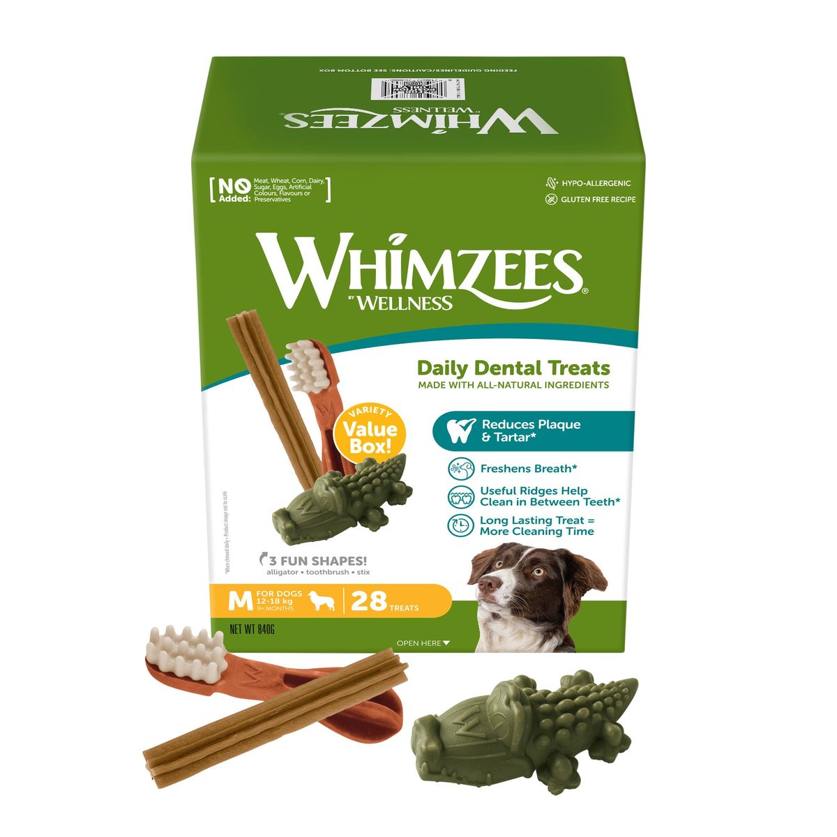 Whimzees - Størrelse M, 28 stk, 840 g, boks