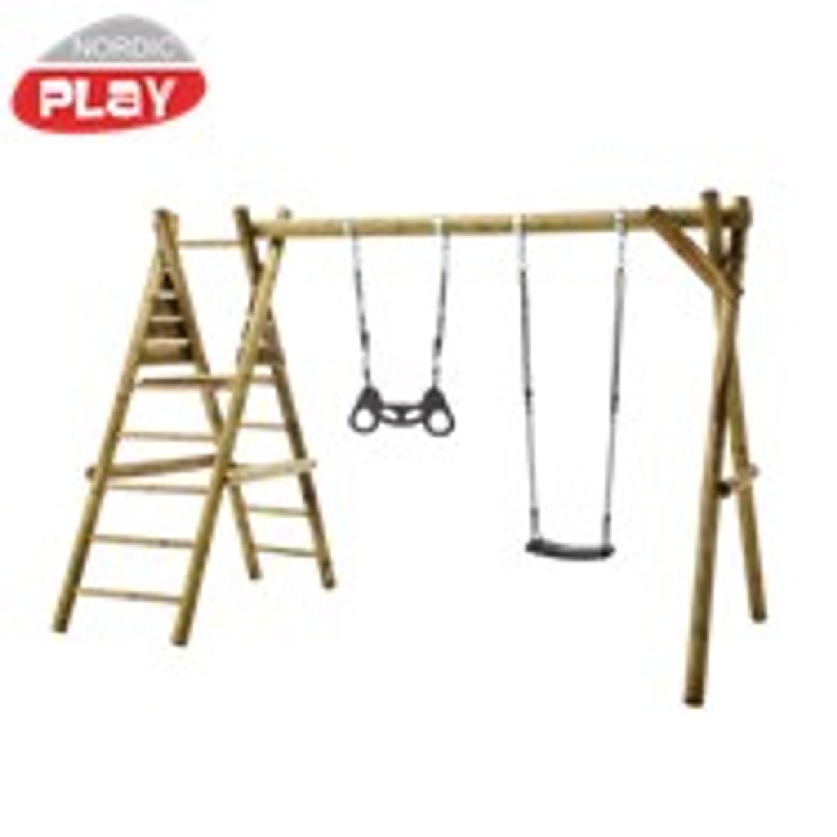 Nordic Play - Gyngestativ 240 cm med platform m/1 sort gynge og 1 sort trapez ekskl. rutsjebane