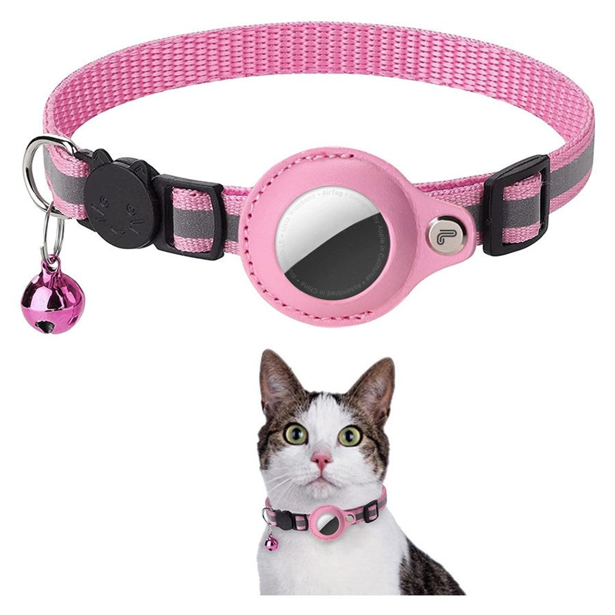 Lippa Halsbånd til katte og hunde for AirTag og Smart-Finder, 22-32cm, Pink