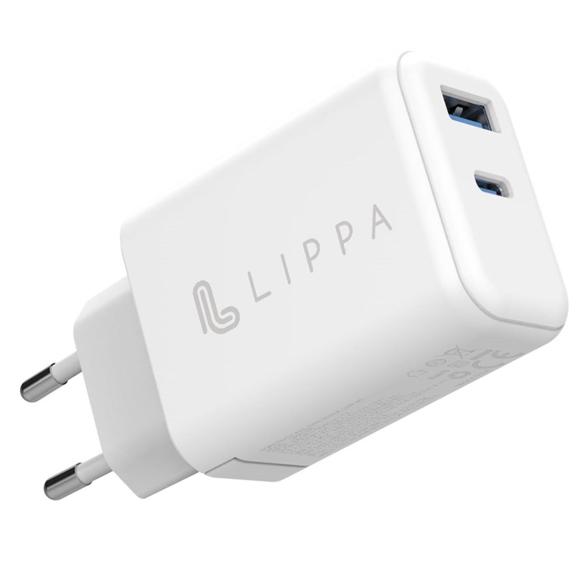 Lippa 65W USB-C PD & USB-A QC GaN oplader, Hvid