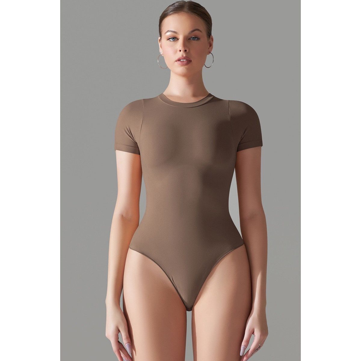 Bodysuit One-Piece med kort ærme Brown - Large / Brown