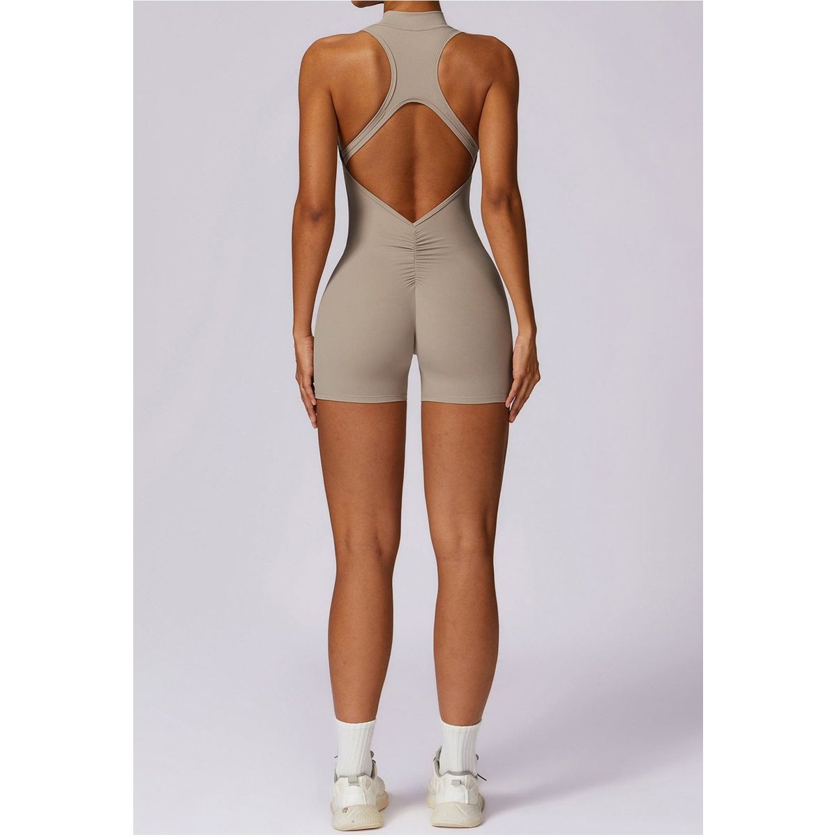 Jumpsuit halter neck zip-up Beige - Small / Beige