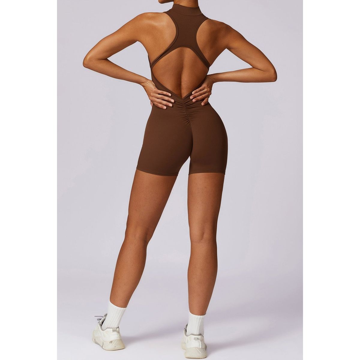 Jumpsuit halter neck zip-up Brown - Large / Brown