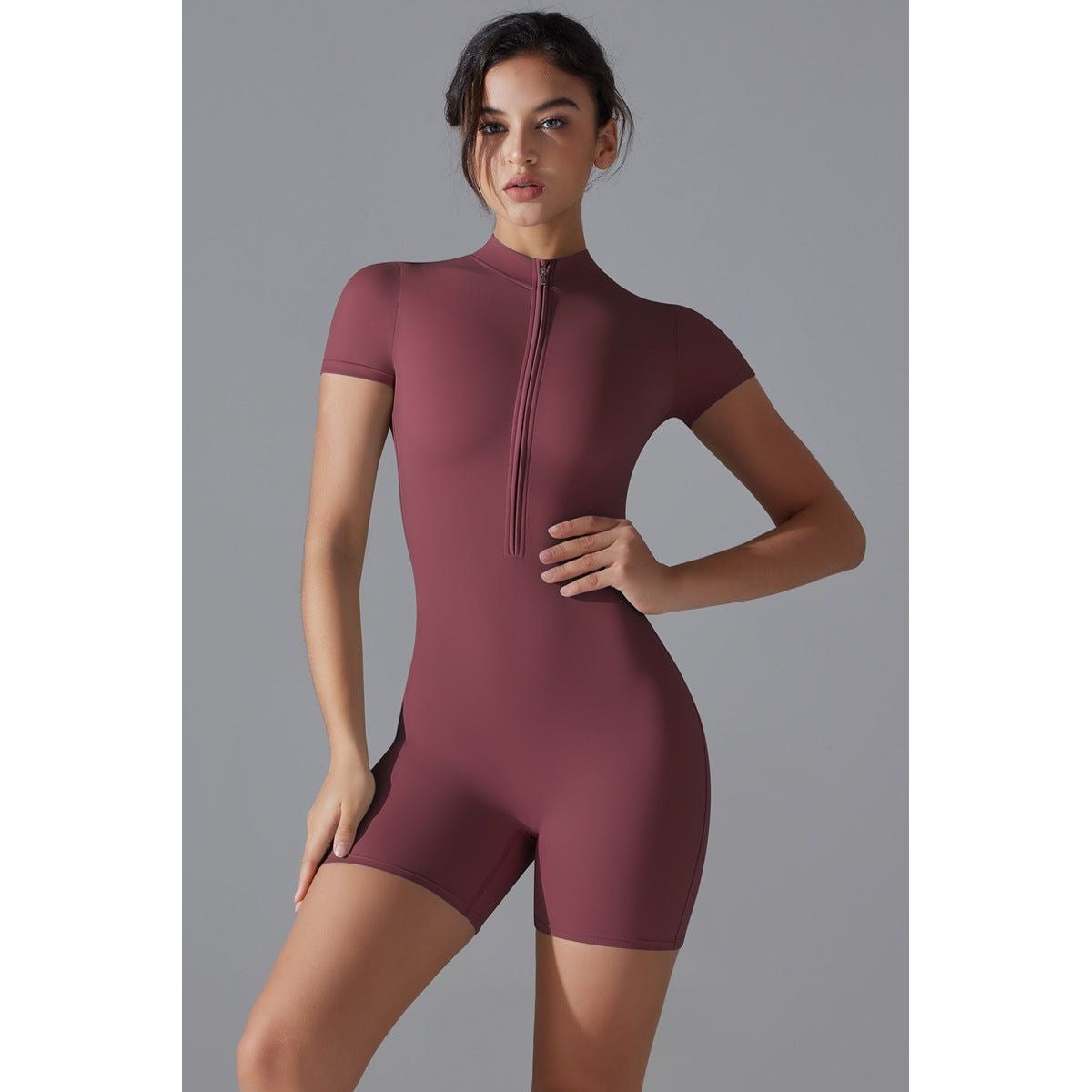 Jumpsuit kort ærme zip-up RedMerlot - Small / RedMerlot