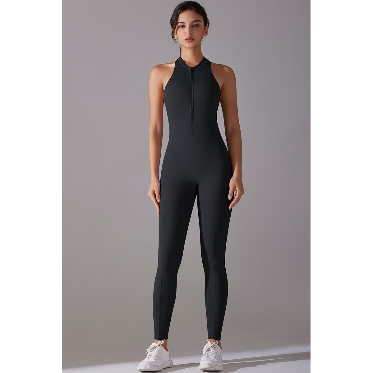 Jumpsuit halter neck lang zip-up Black - Small / Black