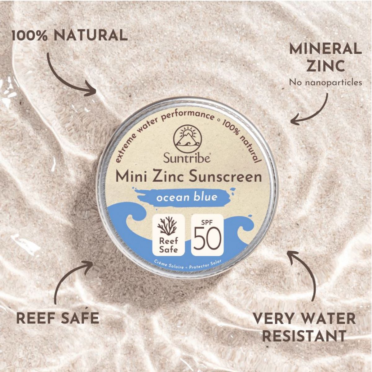 Suntribe - Naturlig Ansigts & Sport Mini Solcreme SPF 50 - Ocean Blue