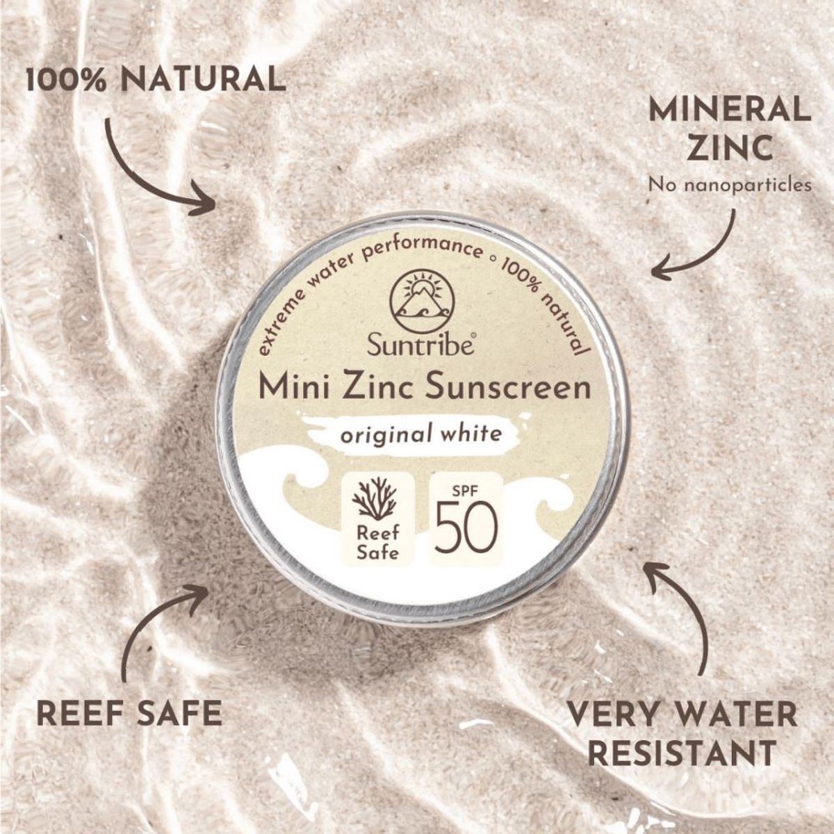 Suntribe - Naturlig Ansigts & Sport Solcreme SPF 50 - Hvid