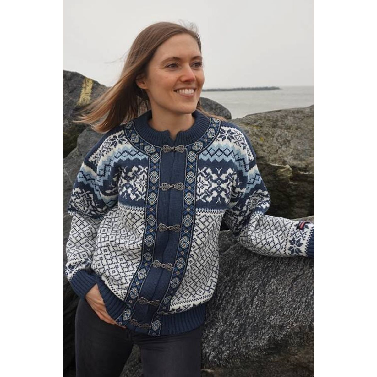 Charm - Norsk Strik Cardigan 100% Uld - Blå