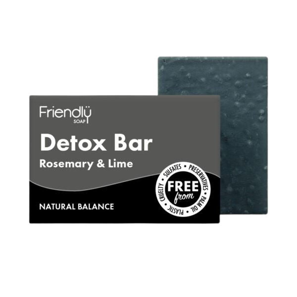 Friendly Soap - Friendly - Detox Bar Med Rosmarin, Lime & Kul - 95 Gram