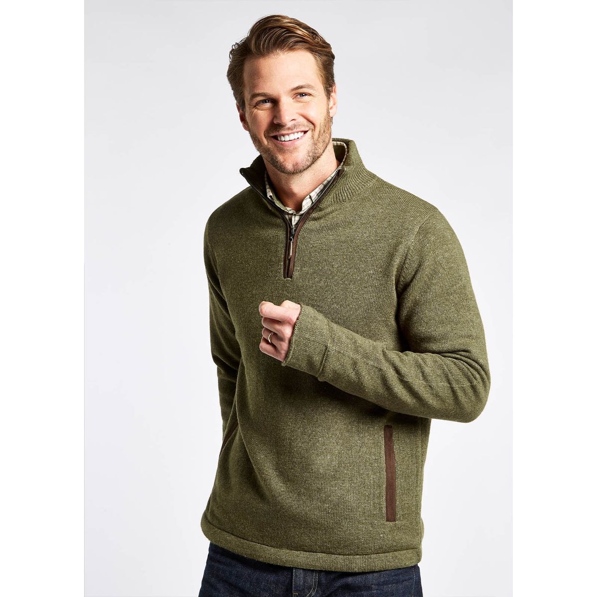 Feeney Zip Neck Sweater - Dusky Green - 2XL