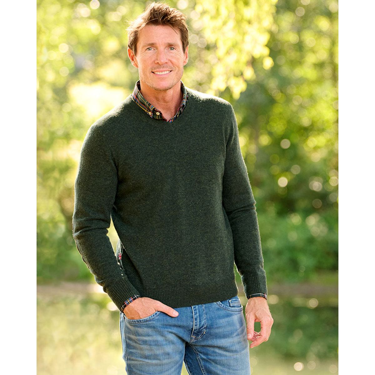 Jack pullover v-hals normal fit, herre, merinould, forest green - XXXL