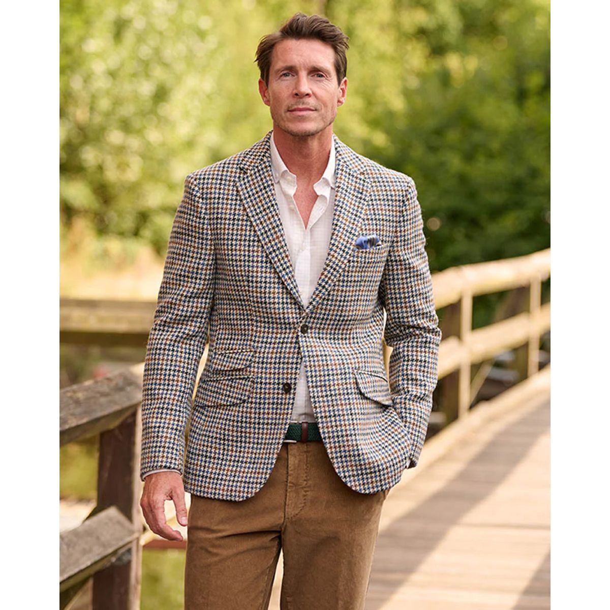 London tweed blazer, Harris Tweed, creme houndstooth mønster - 48 EU / S