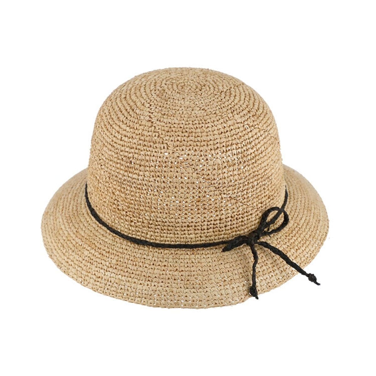 Sommerhat Raffia strå, smal skygge, mørk snor, one size