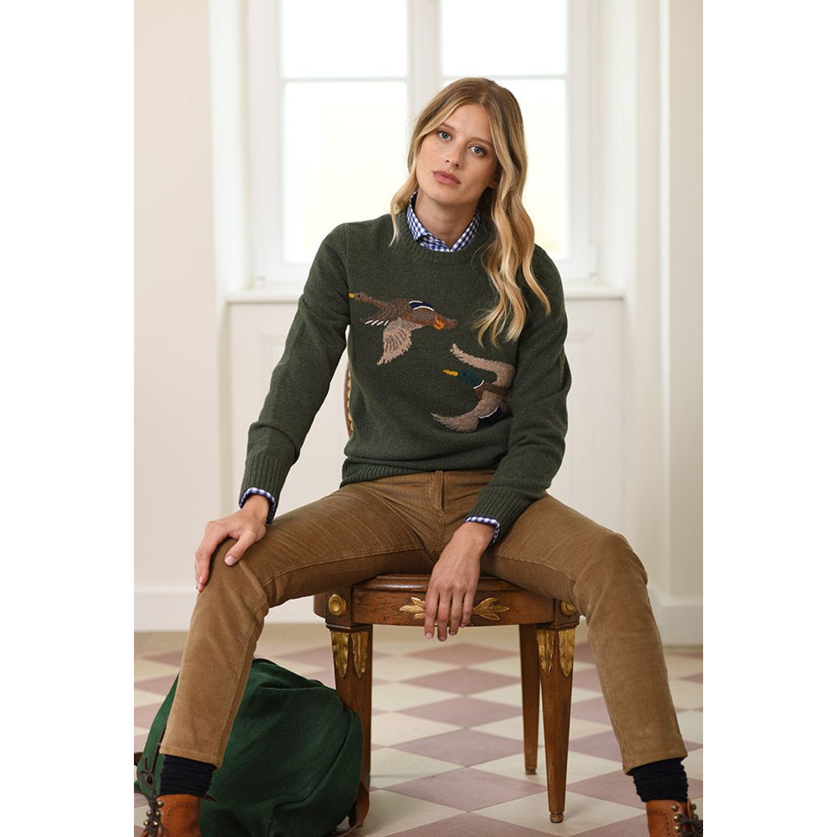 Franken & Cie Ladies Duckie Pullover, grøn merinould - 38 (M)